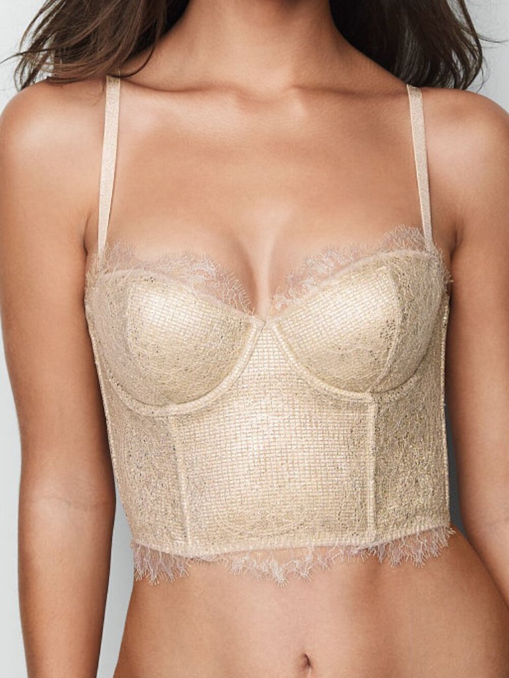 Victoria's Secret Dream Angels Strapless Bra Top Longline Bustier gold foil NWT
